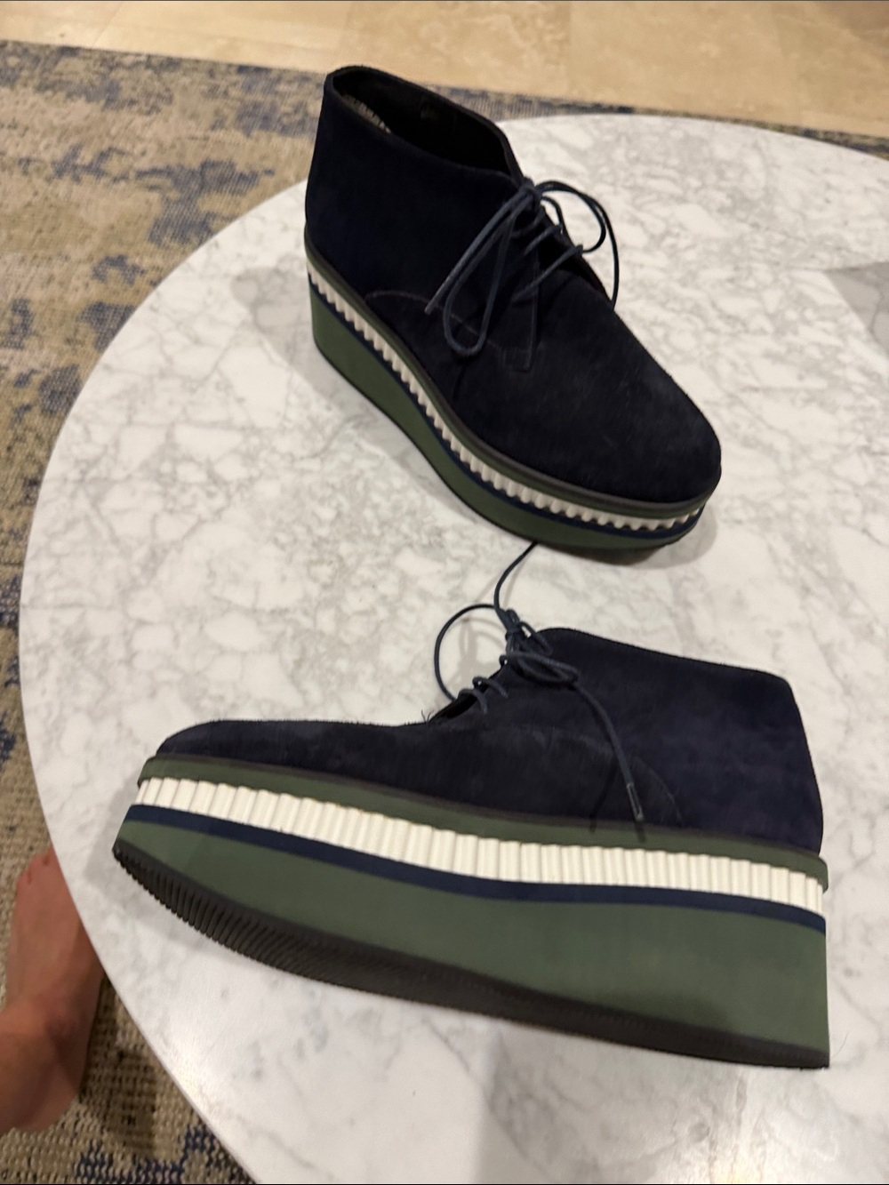 Robert Clergerie Navy Sued Velour Platform Creepers.  37.5. NWOT